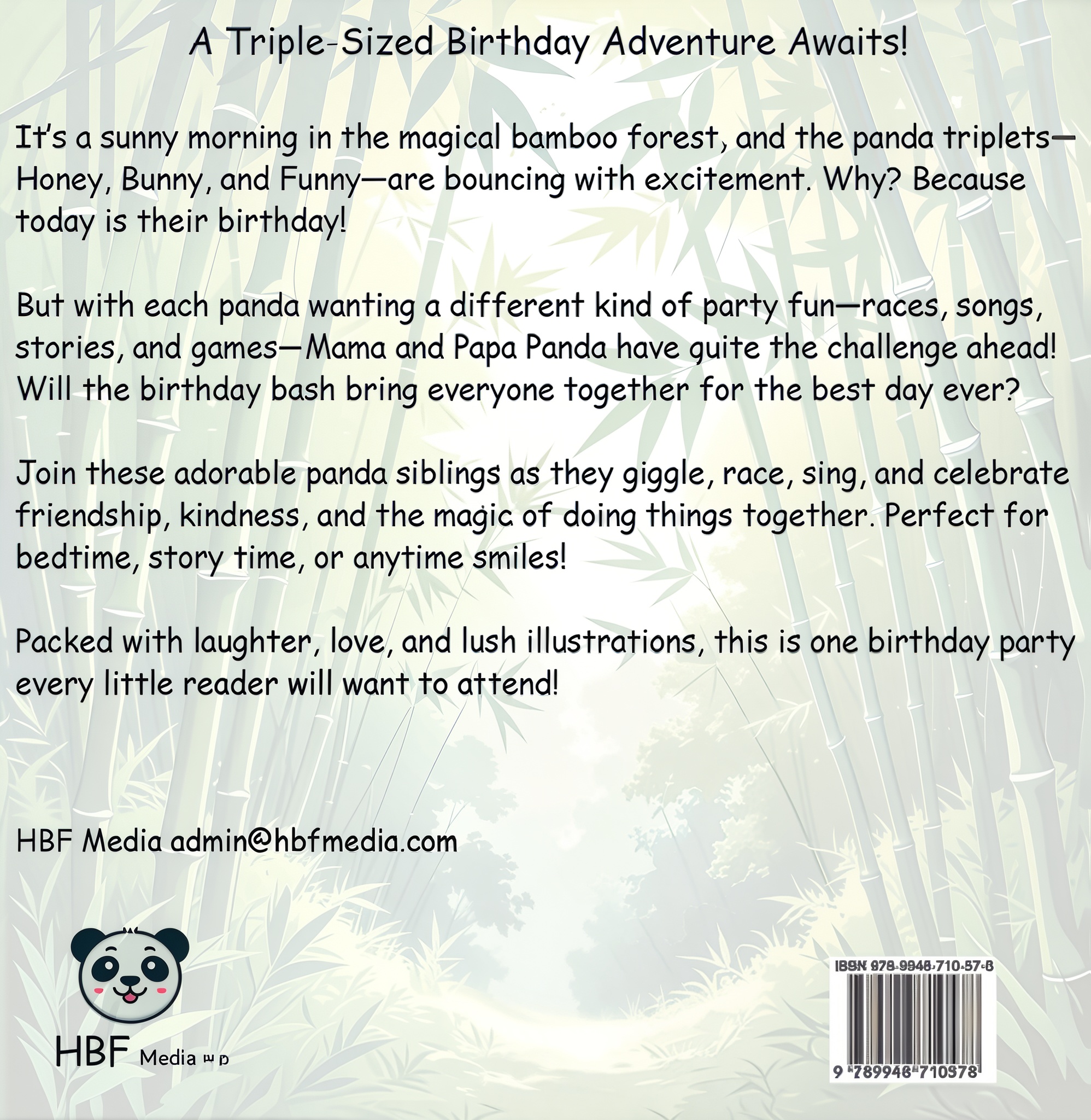 Back cover of The Birthday Party book with story description and themes